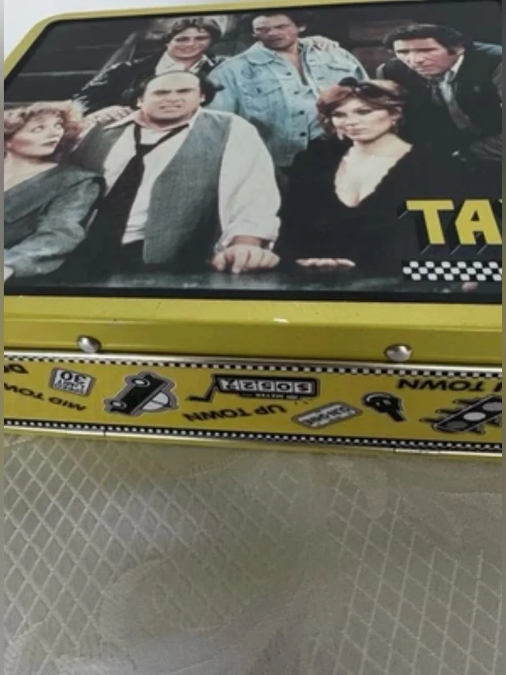 Vintage 1980s Taxi Tv Show Cast Metal  Lunchbox - Retro Yellow Tin